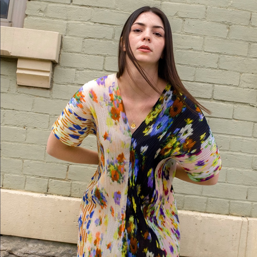 Julia Heuer Sasha pleated dress in Jesper Print NWT S M L